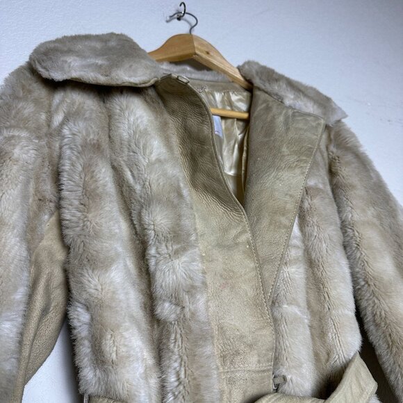 VTG Lilli Ann Faux Fur Trench Belt Rope Coat Jacket Women OS England Made 90s - Picture 14 of 16